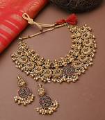 Multcolour Laxmi Motif Gold Plated Necklace Set
