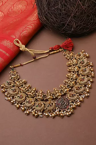 Multcolour Laxmi Motif Gold Plated Necklace Set