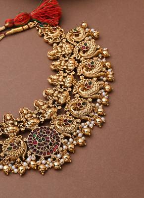 Multcolour Laxmi Motif Gold Plated Necklace Set 3