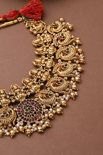 Multcolour Laxmi Motif Gold Plated Necklace Set