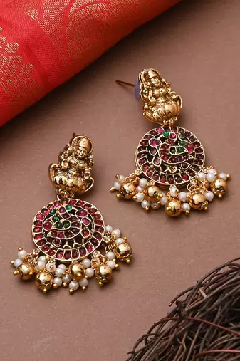 Multcolour Laxmi Motif Gold Plated Necklace Set