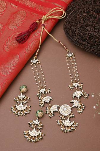 Multicolour Beaded Necklace Set With Long Earrings