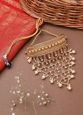 Traditional Gold Plated Long Choker Set With Attached Chains 2