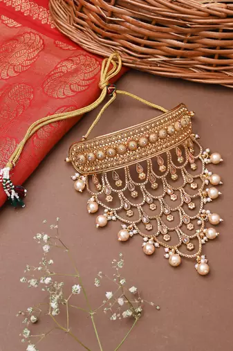 Traditional Gold Plated Long Choker Set With Attached Chains
