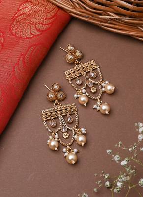 Traditional Gold Plated Long Choker Set With Attached Chains 4
