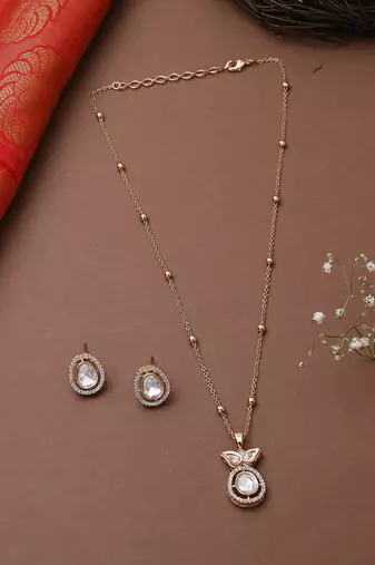 Single Stone Necklace Set With Earrings