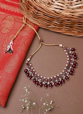 Red Kundan Necklace Set With Earrings 2