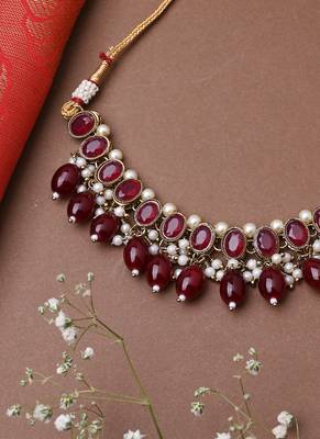 Red Kundan Necklace Set With Earrings 4