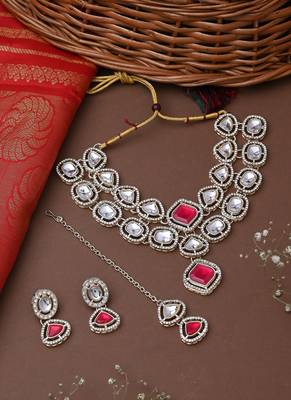 Multicolour 2 Layered Necklace Set With Earring and Maang Tikka 1