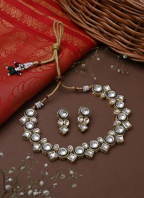 White Gold Kundan Necklace Set with Earrings 1