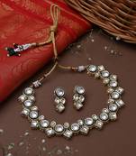 White Gold Kundan Necklace Set with Earrings