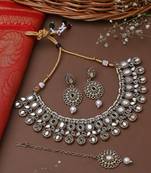 Golden Necklace Set With Earrings And Maang Tikka