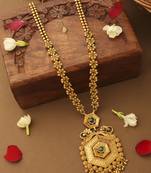 Long Gold Plated Necklace Set With Green Stones