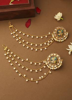 Radha Krishna White Gold Ear Chain 1