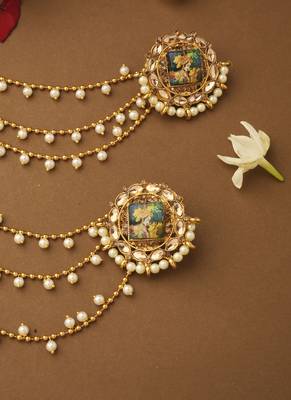 Radha Krishna White Gold Ear Chain 3