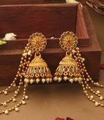 Multicolour Jhumkas With Attached Ear Chain