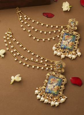 Radha Krishna Motif Long Ear Chain 1