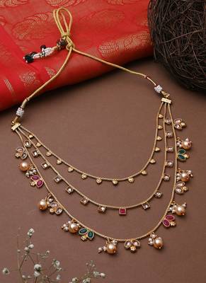 3 Layered Multicolour Necklace Set With Earrings 3