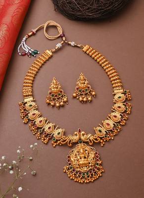 Traditional Laxmi Motif Gold Plated Necklace Set 1