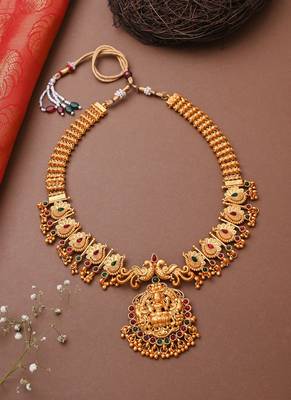 Traditional Laxmi Motif Gold Plated Necklace Set 2