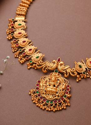 Traditional Laxmi Motif Gold Plated Necklace Set 3