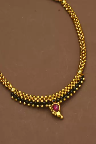 Yellow Gold Plated Necklace With Pink Stones