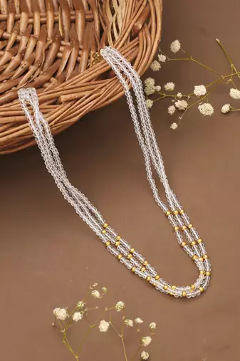 White Gold Beaded Necklace For Women