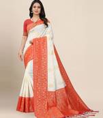 White woven banarasi silk saree with blouse