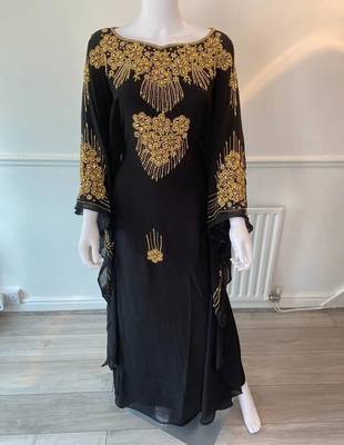 Black Handcrafted Zari Stone Bedded work Stitched Kaftan Party Wedding Dresses 1