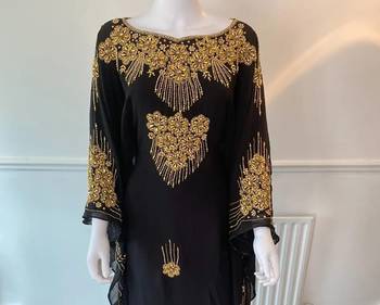 Black Handcrafted Zari Stone Bedded work Stitched Kaftan Party Wedding Dresses 2