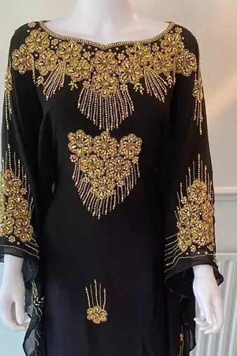 Black Handcrafted Zari Stone Bedded work Stitched Kaftan Party Wedding Dresses