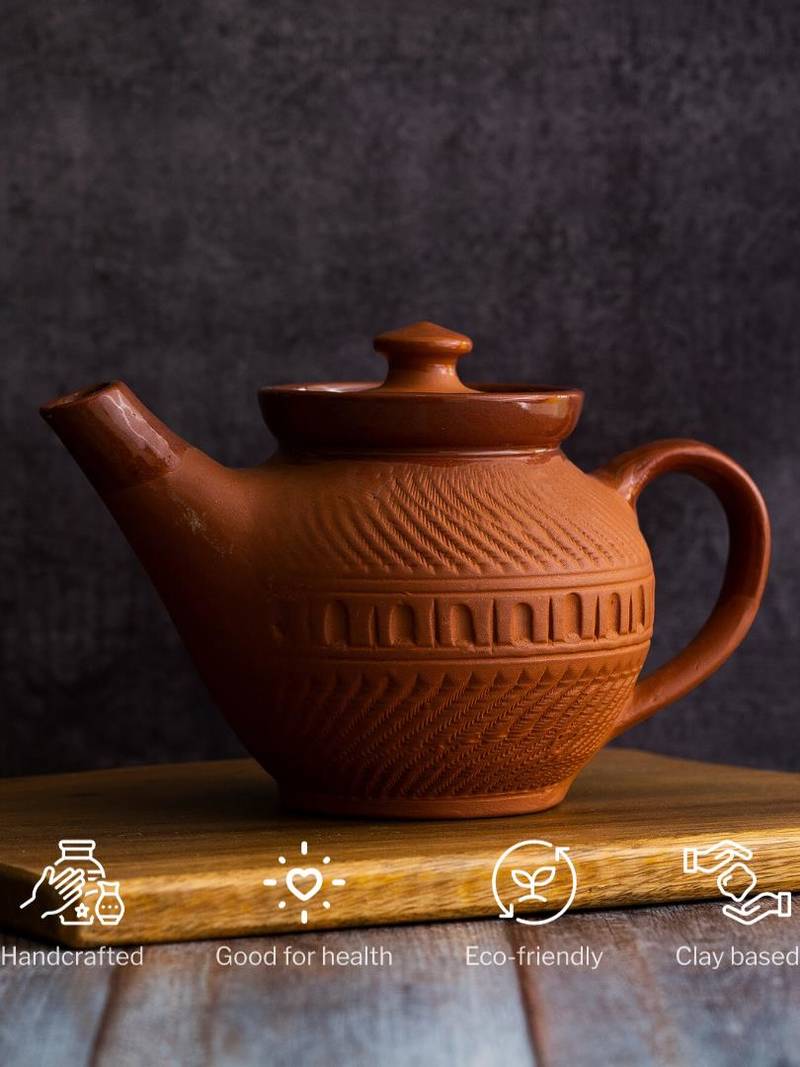  SOWPEACE Terracotta Teapot - Artisan Made Kitchenware, Natural Clay, 1L Capacity