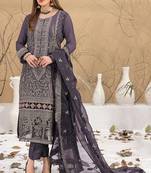 Dark-mauve color embroideried faux georgette semi stitched salwar suit