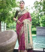 Magenta Soft katan silk blend Zari Weaving Saree Festive Wear