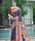 Navy Blue Soft katan silk blend Zari Weaving Saree Festive Wear