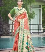 Orange Soft katan silk blend Zari Weaving Saree Festive Wear