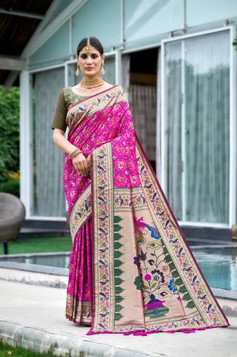 Pink Soft katan silk blend Zari Weaving Saree Festive Wear