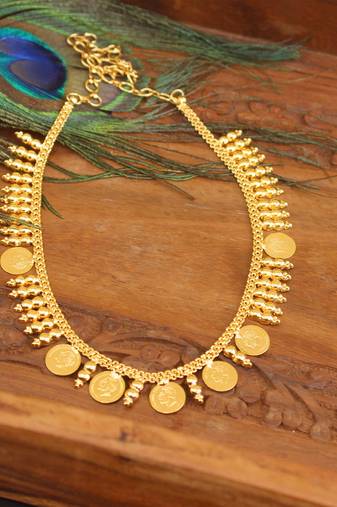 Kerala style gold plated head coin necklace