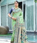 Pista Soft katan silk blend Zari Weaving Saree Festive Wear