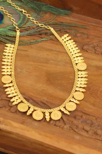 Kerala style gold plated head coin necklace