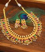 Designer gold plated kempu gutta pusalu necklace set