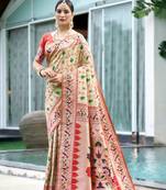 White Soft katan silk blend Zari Weaving Saree Festive Wear