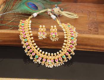 Designer gold plated kempu gutta pusalu necklace set 2