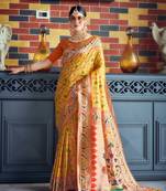 Yellow Soft katan silk blend Zari Weaving Saree Festive Wear