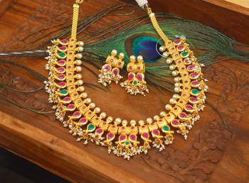 Designer gold plated kempu gutta pusalu necklace set 3