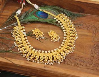 Designer gold plated kempu gutta pusalu necklace set 4