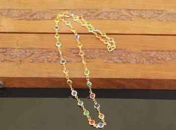 Designer gold plated multicolor stone chain 1