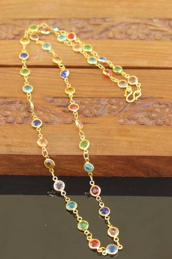 Designer gold plated multicolor stone chain