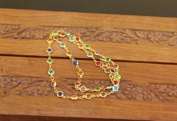 Designer gold plated multicolor stone chain 2