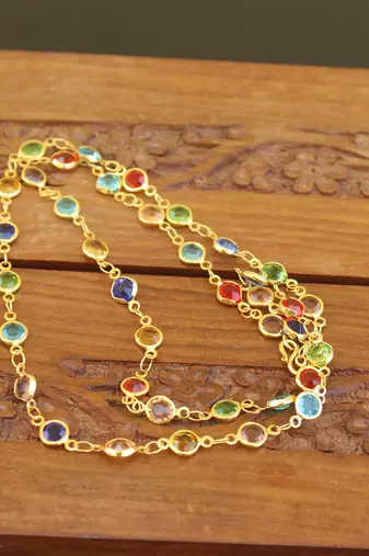 Designer gold plated multicolor stone chain